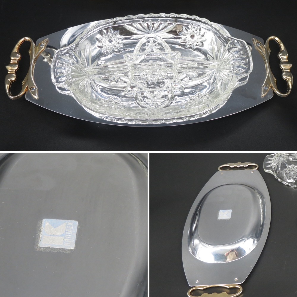 Kromex Serving Tray Set Platter Relish Dish with Glass Insert Retro VTG Dining - Picture 4 of 7